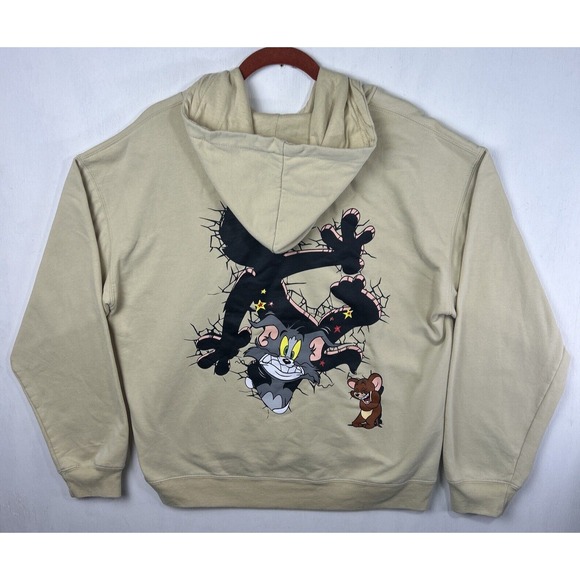 Tom and Jerry Tops - Tom and Jerry Mens Large Beige Pullover Hoodie